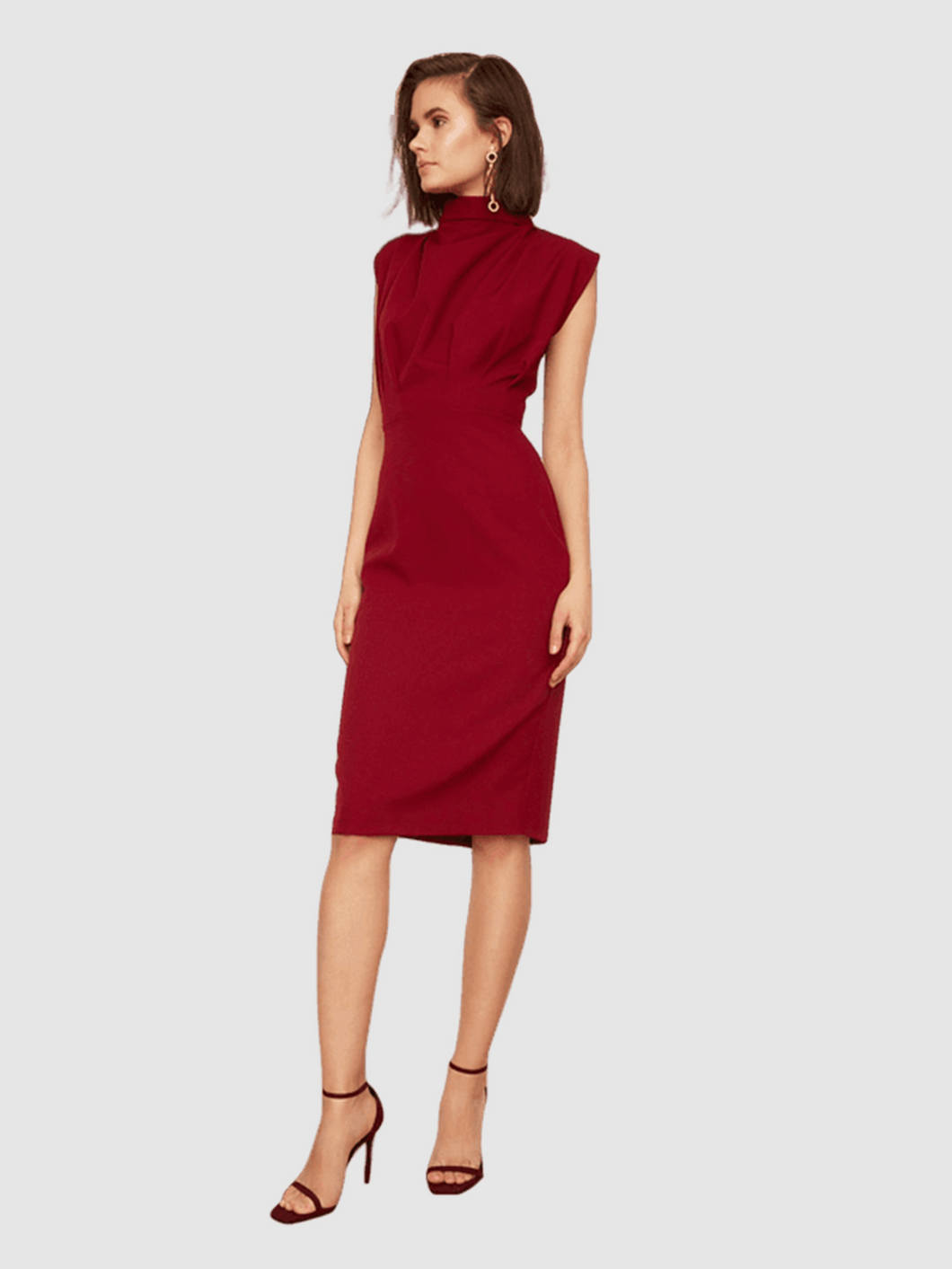 CLARET RED COLLARED DRESS